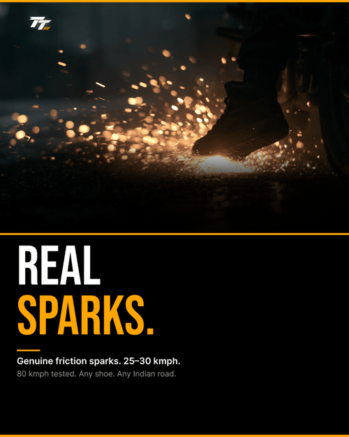Real Volcanic Alloy sparks from V5 Obsidian Feet Slider dragging on asphalt road at night